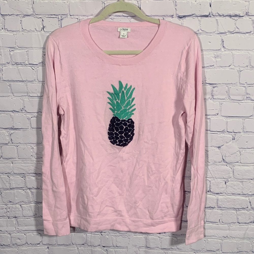 J.Crew Womens Crew Neck Pineapple Sweater Pink Size M Cotton Casual Preppy